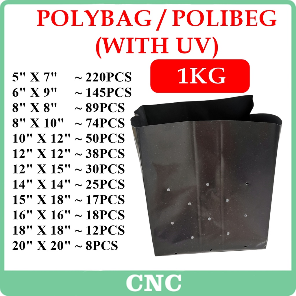 1KG Polybag UV Hitam Polibag Tebal Poly Bag Fertigasi Nursery ...