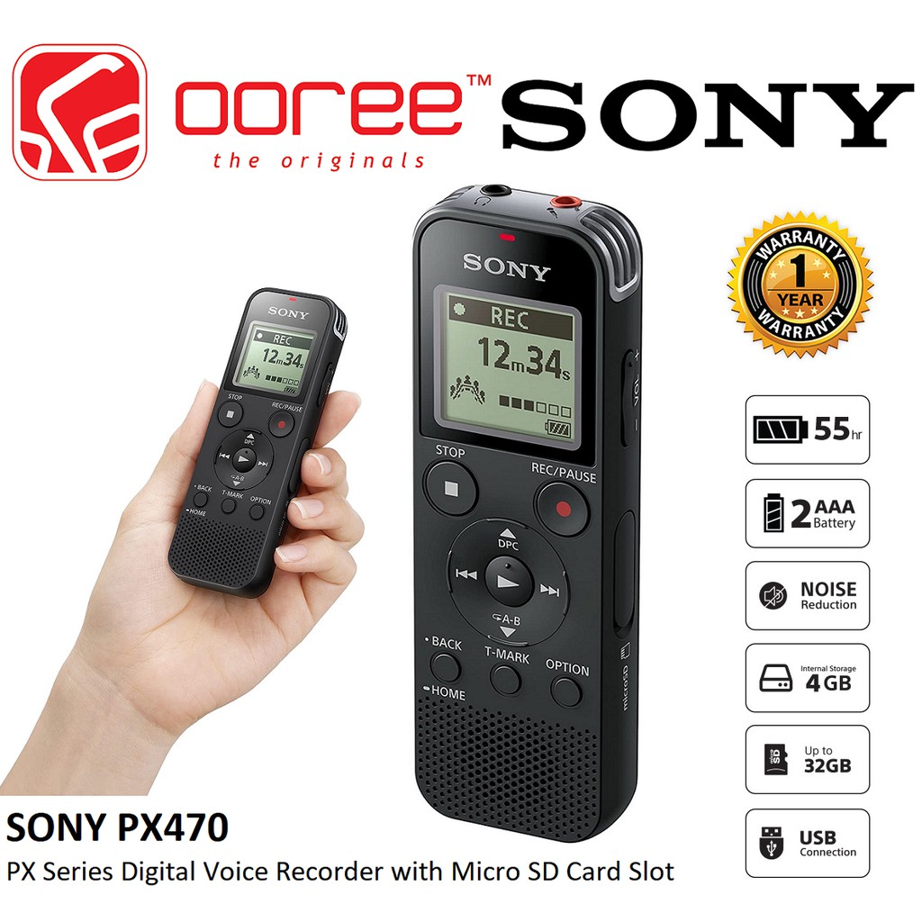 SONY PX470 4GB DIGITAL PX SERIES VOICE RECORDER WITH MICROSD CARD SLOT