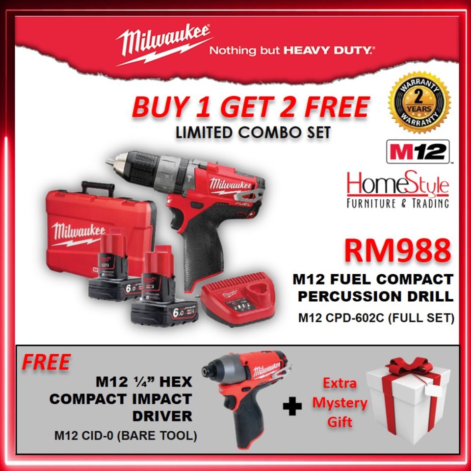 MILWAUKEE RM988.00 COMBO SET M12 FUEL Compact Percussion Drill