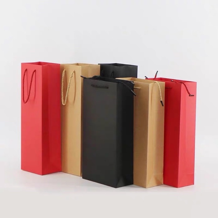 BABA Double Layer Kraft Paper Wine Bottle Gift Bag with Handle Black ...