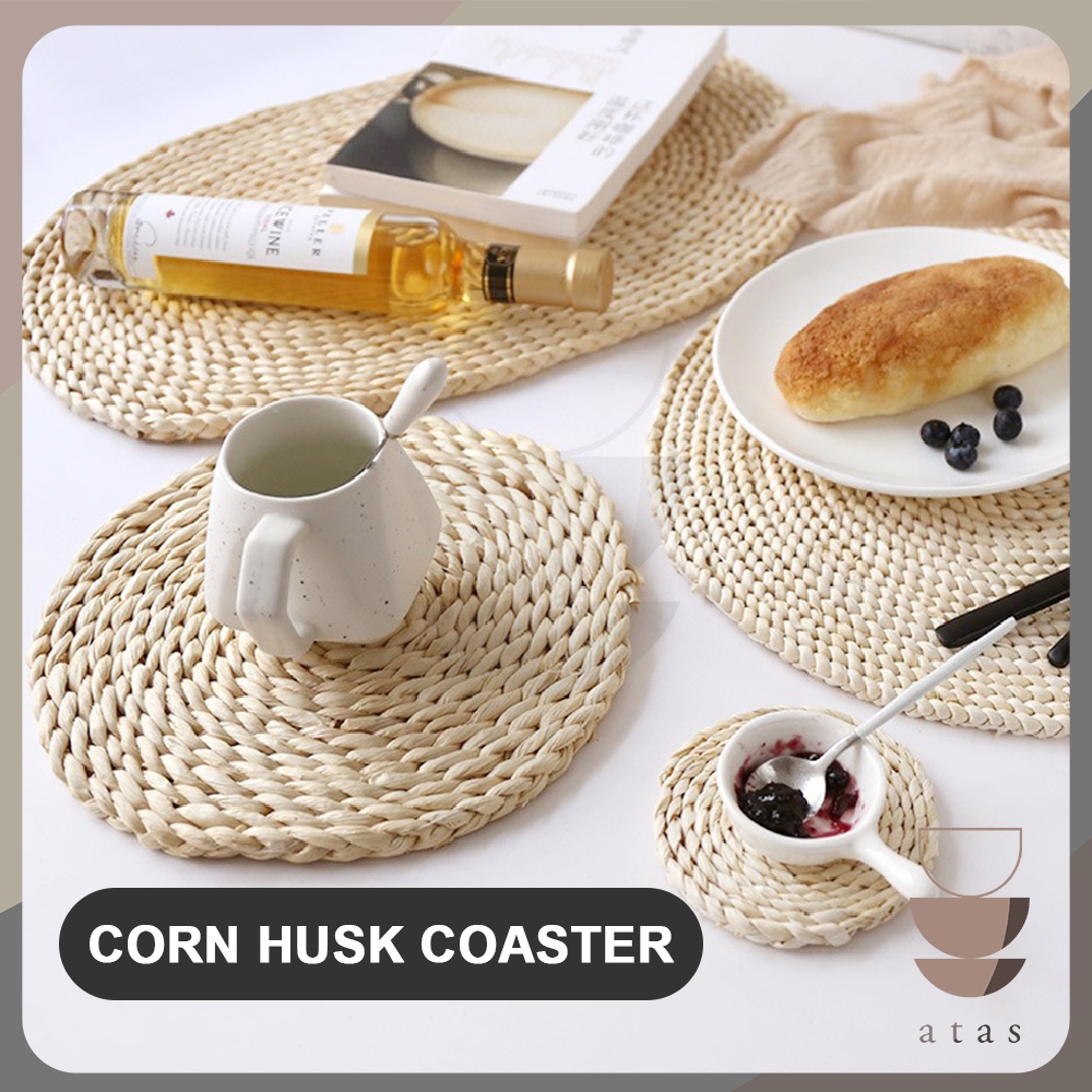 JAPANESE INS ATAS Handcraft Corn Husk Coaster Placemat Hot Heat Insulation Pad Table Mat Tikar