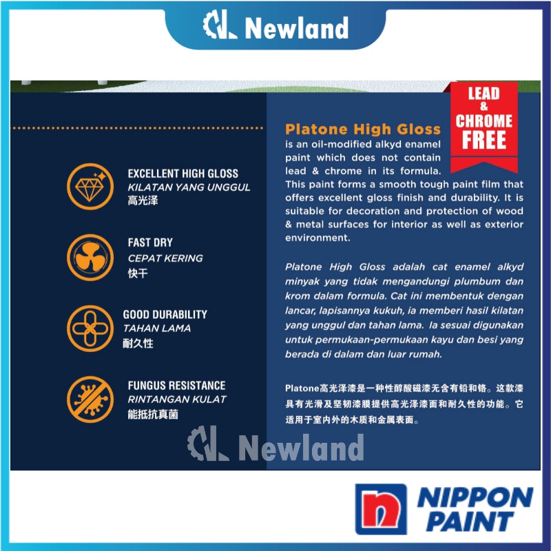 Nippon Paint Platone High Gloss Wood & Metal Paint / Cat Kayu, Cat Besi ...