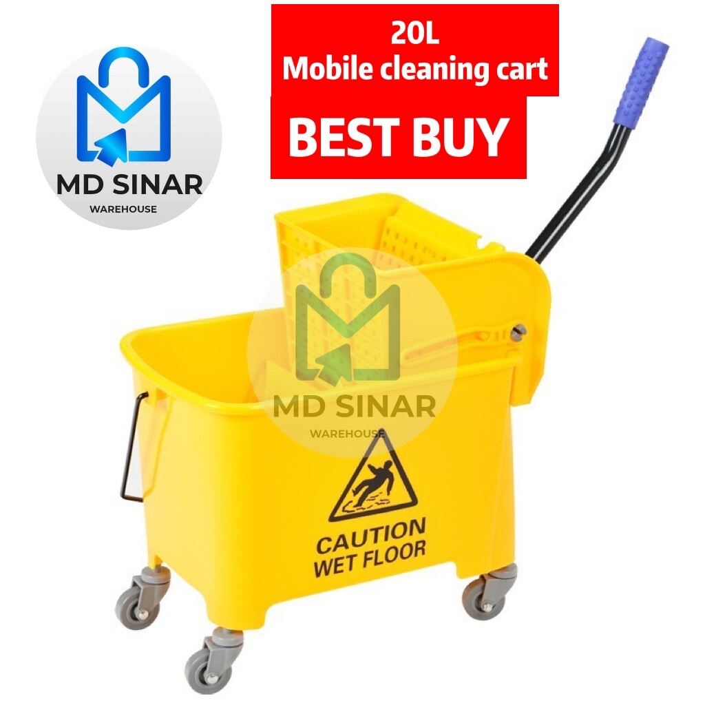 MD SINAR 20L mop cart wringer mop pail with wheel mop bucket wheel ...