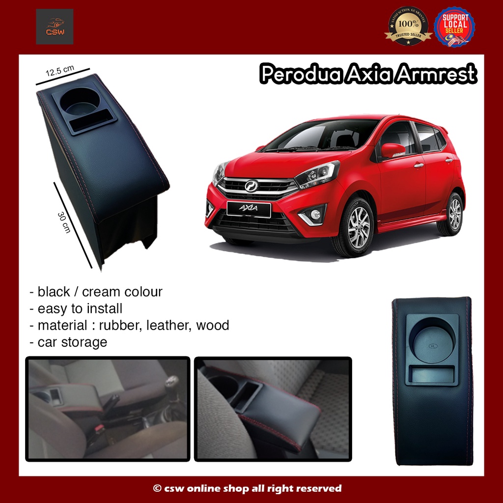 Perodua Axia Car Armrest Box With Drink Holder PVC Red Line Tempat Letak Tangan Shopee Malaysia