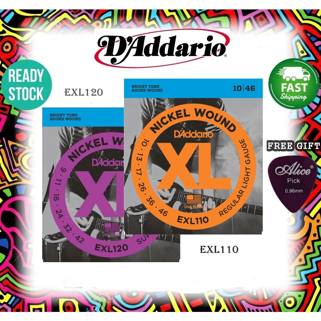 D'Addario Electric Guitar Strings EXL 110 Gauge 1046 EXL 120 Gauge 9