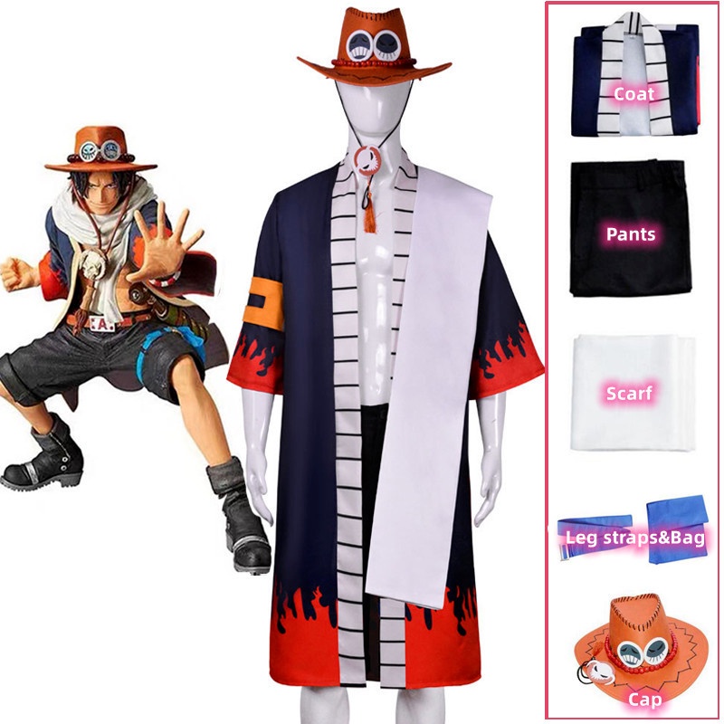 KITAT Ace Cosplay Costume Anime One Piece Halloween Desert Suit Overcoat  and Scarf