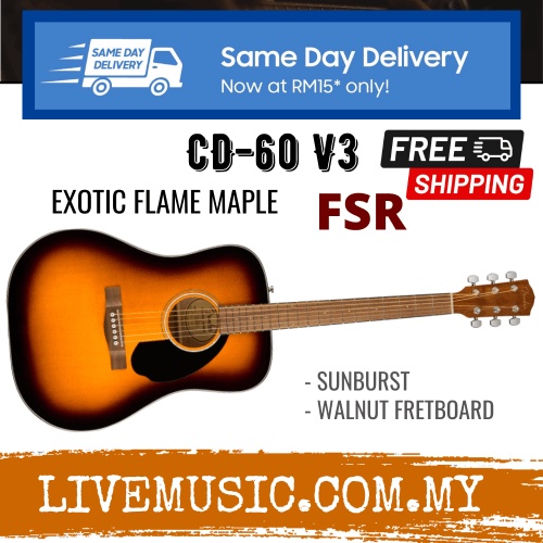 Fender FSR CD60S Exotic Flame Maple Dreadnought Acoustic Guitar