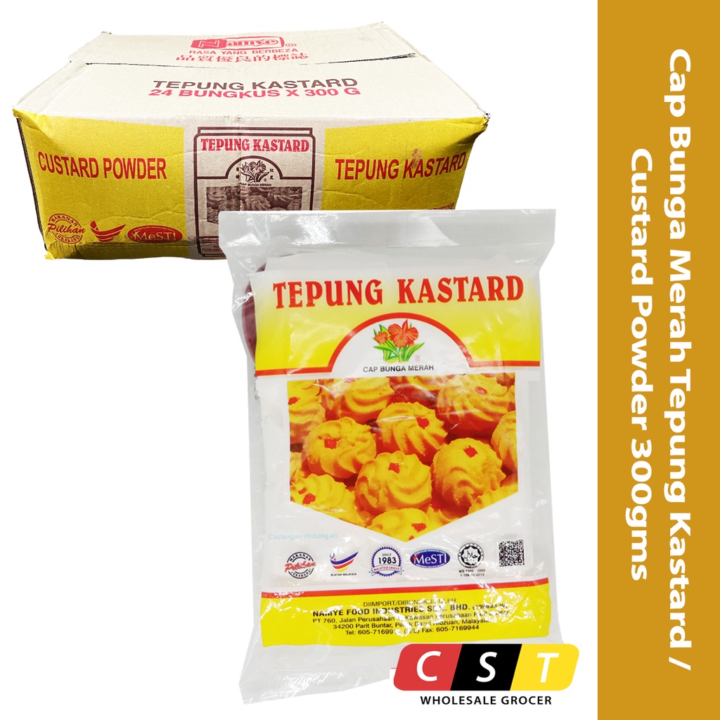 Cap Bunga Merah Tepung Kastard Custard Powder 300gms Halal X 24