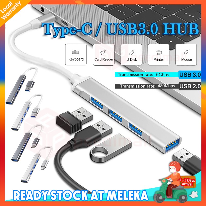 Type C Hub 2.0/3.0 Hub 4 Ports High Speed Micro USB Hub With on/off ...
