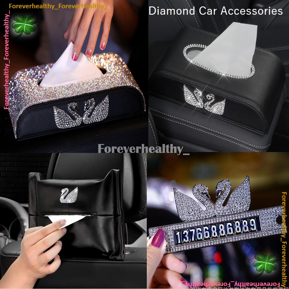 Diamond Car Accessories Swarovski Crystal Tissue Box Back Holder Engine