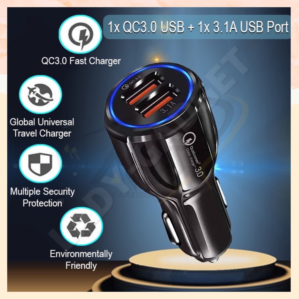 Qc Dual Ports Usb Car Fast Charger Car Fast Charging Adapter For Huawei Android I Phone