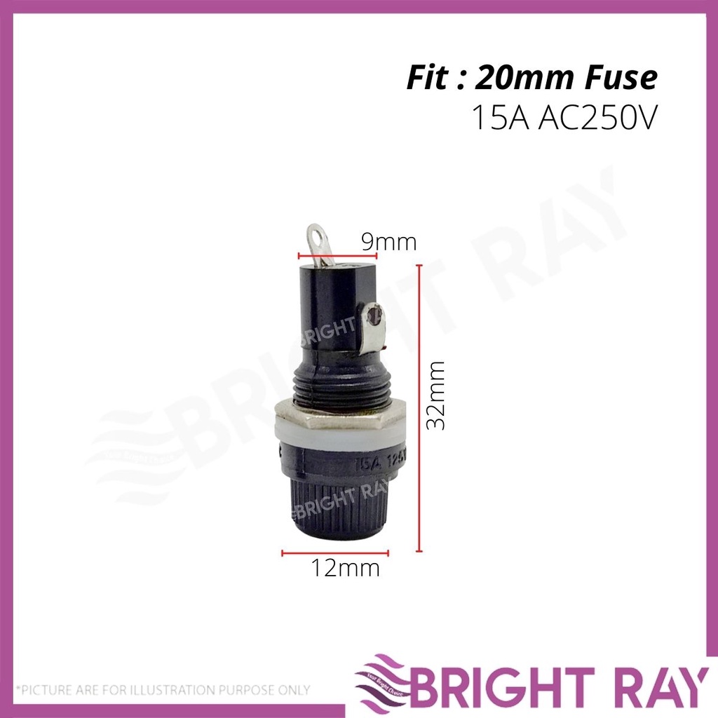 [1PC] SCREW type Fuse Holder 15A AC250V Glass Fuse Holder 5mm x 20mm