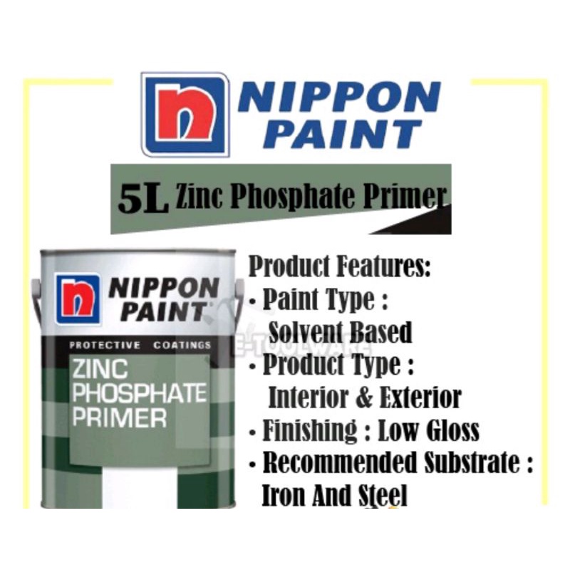 5 LITER Nippon Paint Zinc Phosphate Primer Grey Green Color Undercoat ...