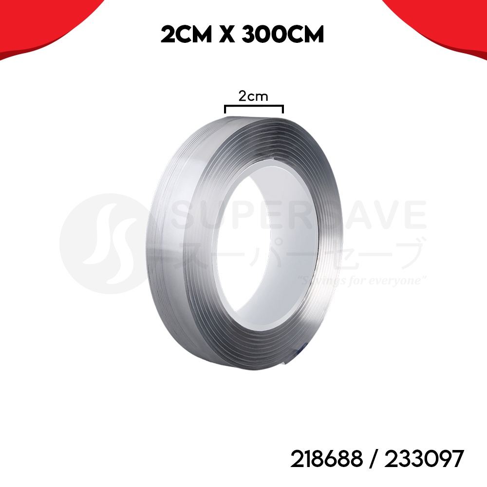 SUPERSAVE 300cm Acrylic Gel Tape Double Sided Tape Transparent Strong