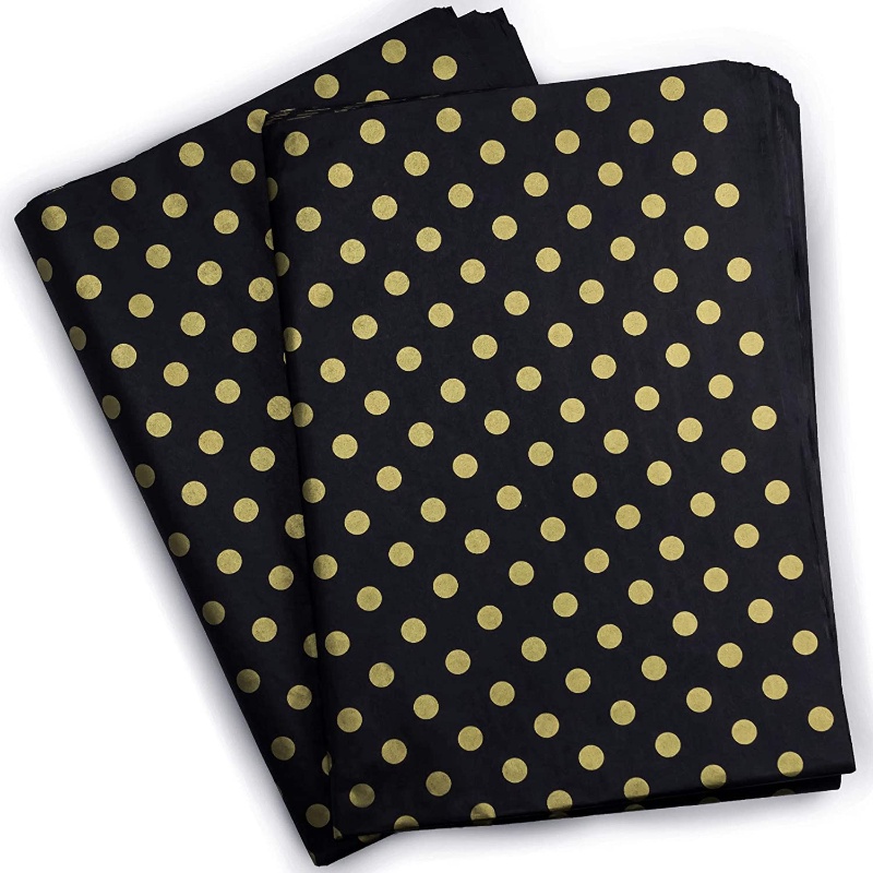 10 Sheets Black Gold Polka Dot Tissue Paper Bulk 20 X 28 Gift