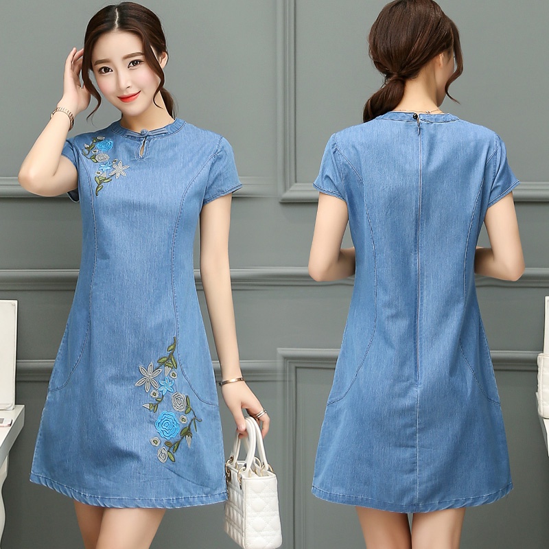 Denim Blue Cheongsam Vintage Dress 牛仔蓝新中式旗袍连衣裙 | Shopee Malaysia