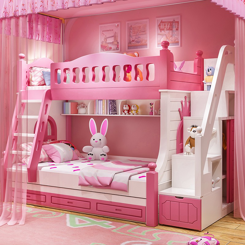 Children's bed out of bed bunk bed girl princess bed pink high and low