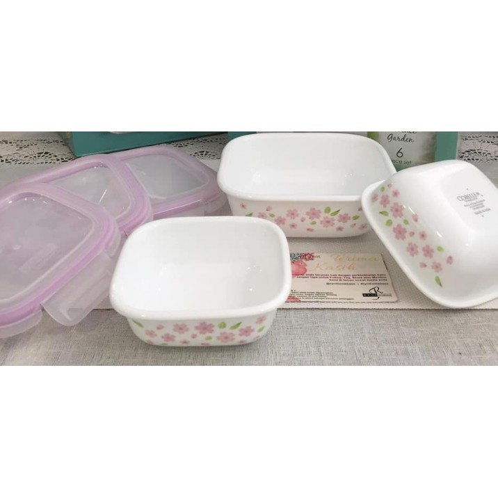 CORELLE Snapware 612 Glass Square Round Serve n Store 325 ml/Sakura ...