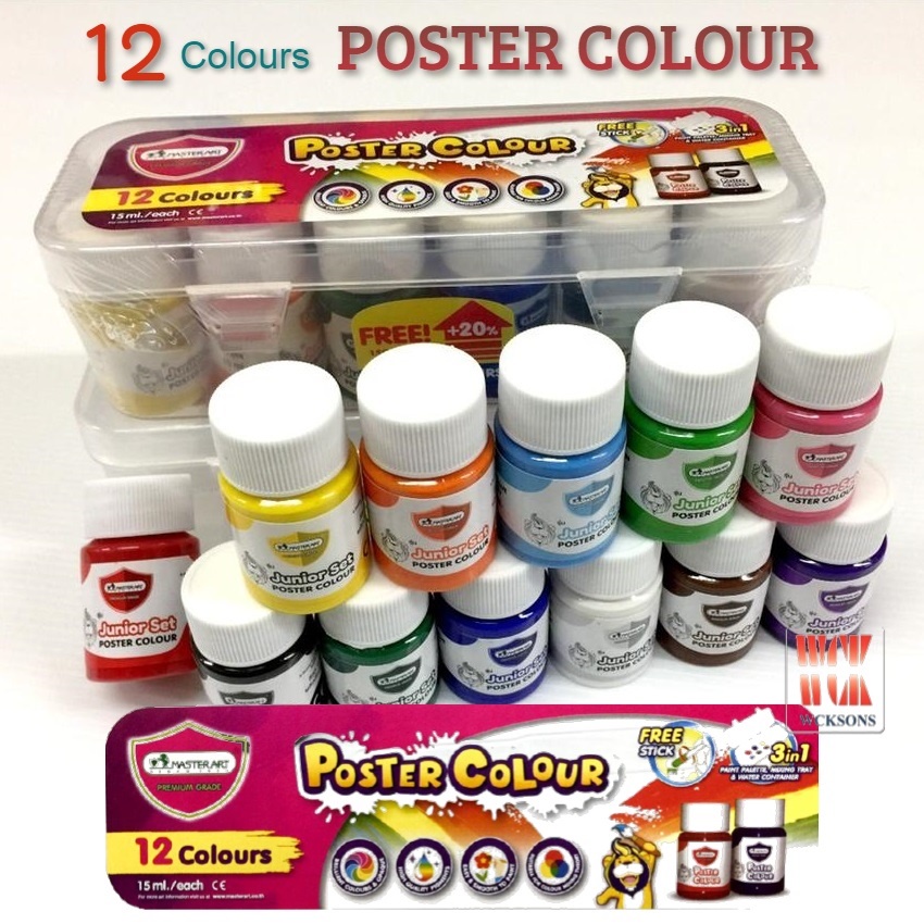 MASTER ART 12-COLOUR POSTER COLOUR 15ML ( JUNIOR SET ) | Shopee Malaysia