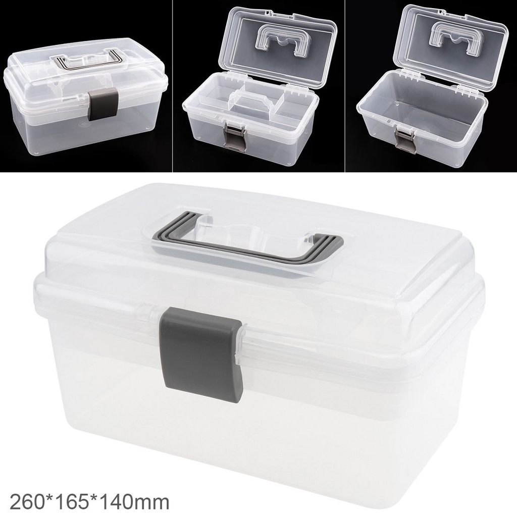 10 Inch Transparent PP Plastic Multifunctional Double Layer Storage Tool Box  with 260mm Length and 165mm Width