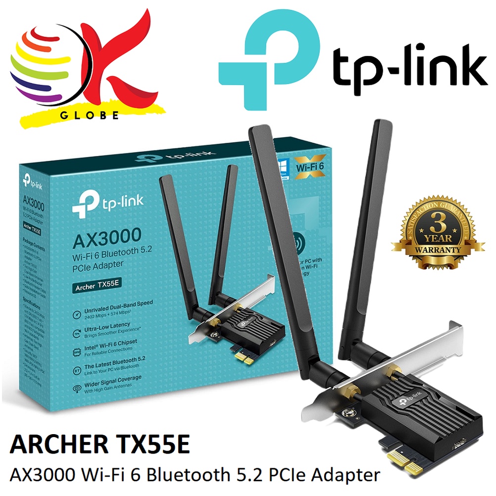 TPLINK ARCHER TX55E AX3000 WIFI 6 BLUETOOTH 5.2 PCIE ADAPTER WITH