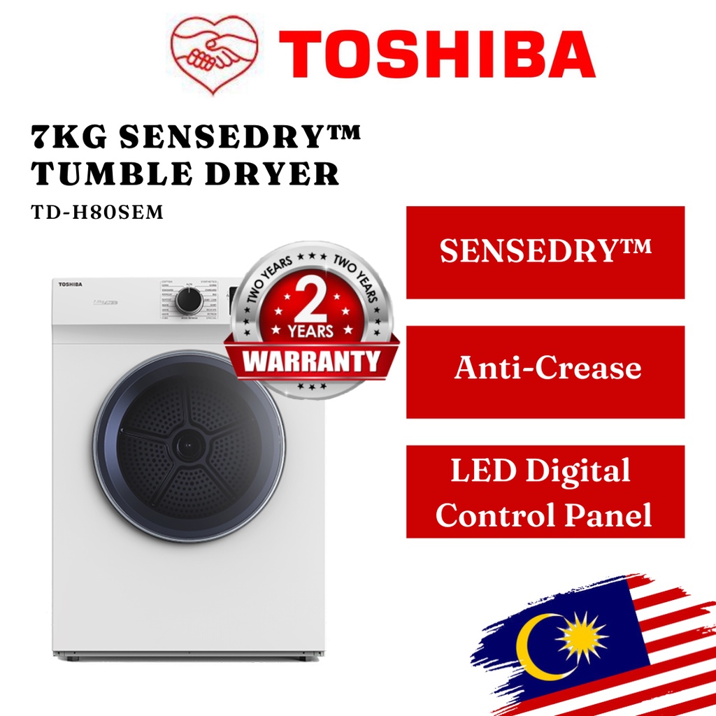 Toshiba Sense Dry Tumble Dryer 7kg TDH80SEM Condensor Dryer H80SEM