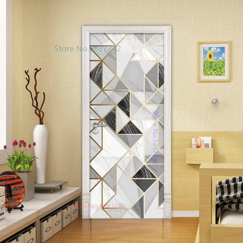 Geometrical Lines Door Sticker Bedroom Vinyl Self-adhesive Wallpaper ...