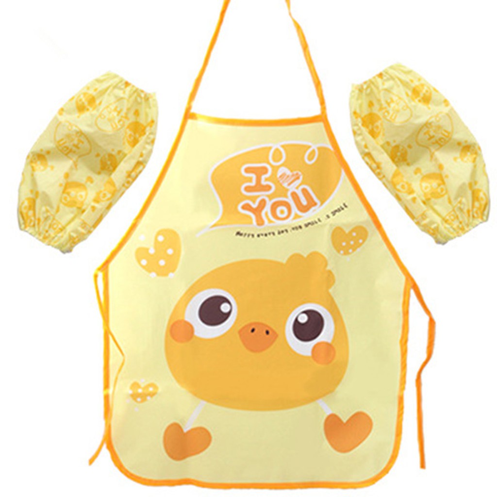 Cute Children Waterproof Apron / Cartoon Apron with Oversleeve / Kid Apron / Kitchen & Art Apron