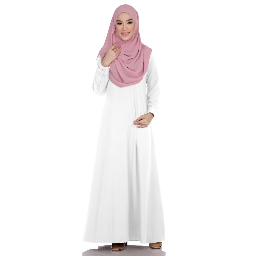 Jubah Putih Muslimah Umrah Murah Wanita Perempuan Cantik Plain Ironless