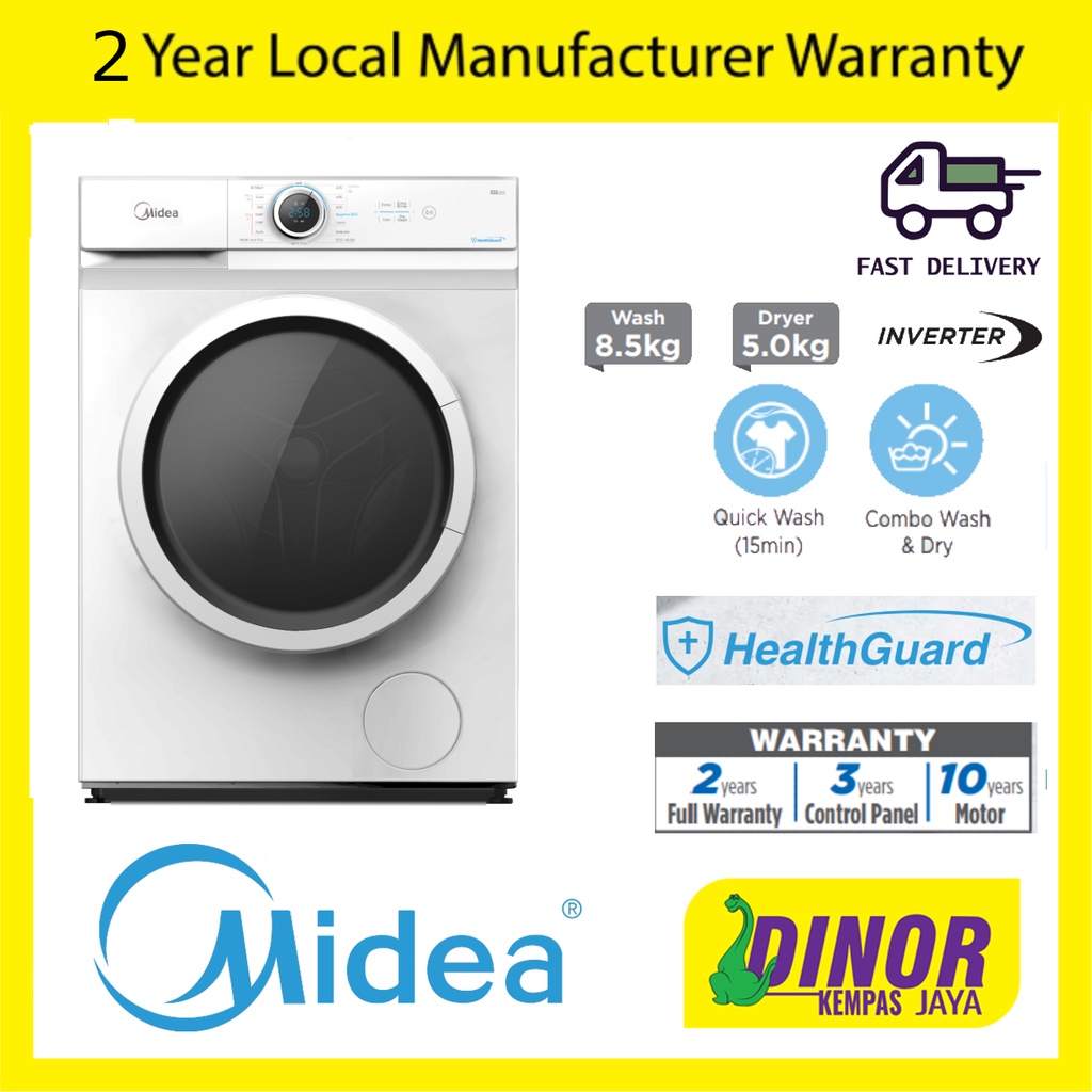Midea 8.5 / 5KG Front Load Washer Dryer Combo MF100D85B Inverter Quick