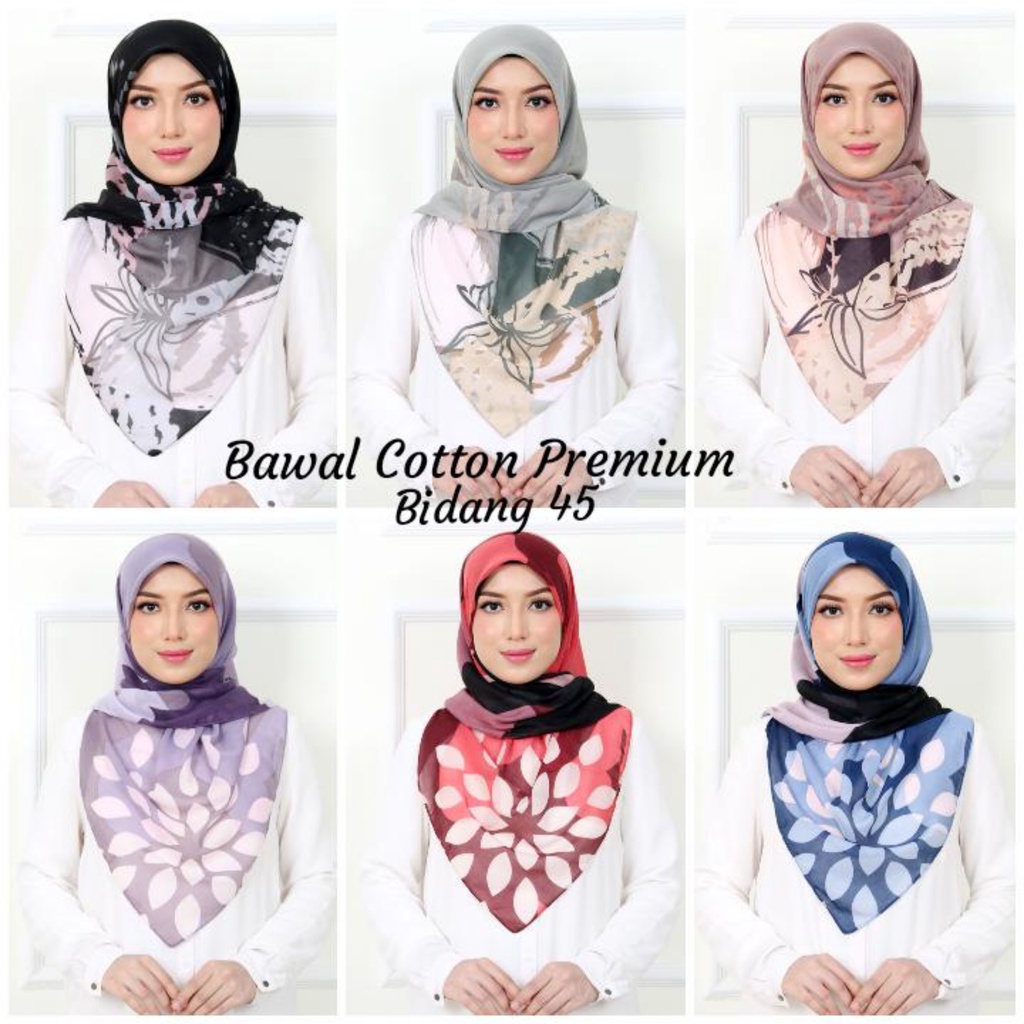 Tudung Bawal Cotton Voile Corak Monogram Bidang 45 | Printed Square ...