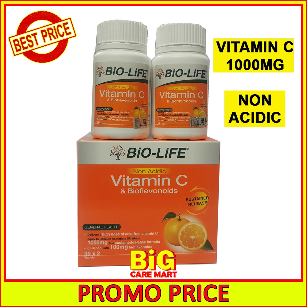 Biolife NonAcidic Vitamin C & Bioflavonoids (30 tab X 2 bot) Shopee