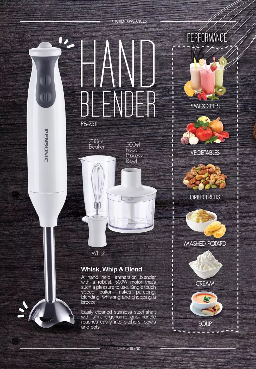 Khind 600W MultiFunction Hand Blender BH600SS Pengisar Smoothies Maker