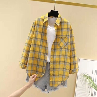 Fashion Women Plaid Shirt Chic Checked Blouse Long Sleeve Female Casual  Print Shirts Loose Cotton Tops