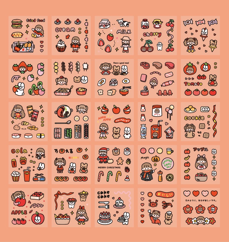 PINEDOT 200 Pieces Cute Ruan Ruan Cafe Waterproof Stickers Set Box ...