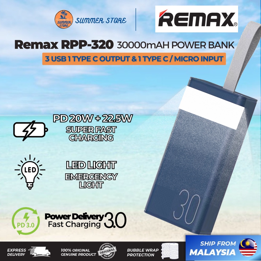 Remax Powerbank 30000mah Power Bank Fast Charging LED Light Type-C 20W ...
