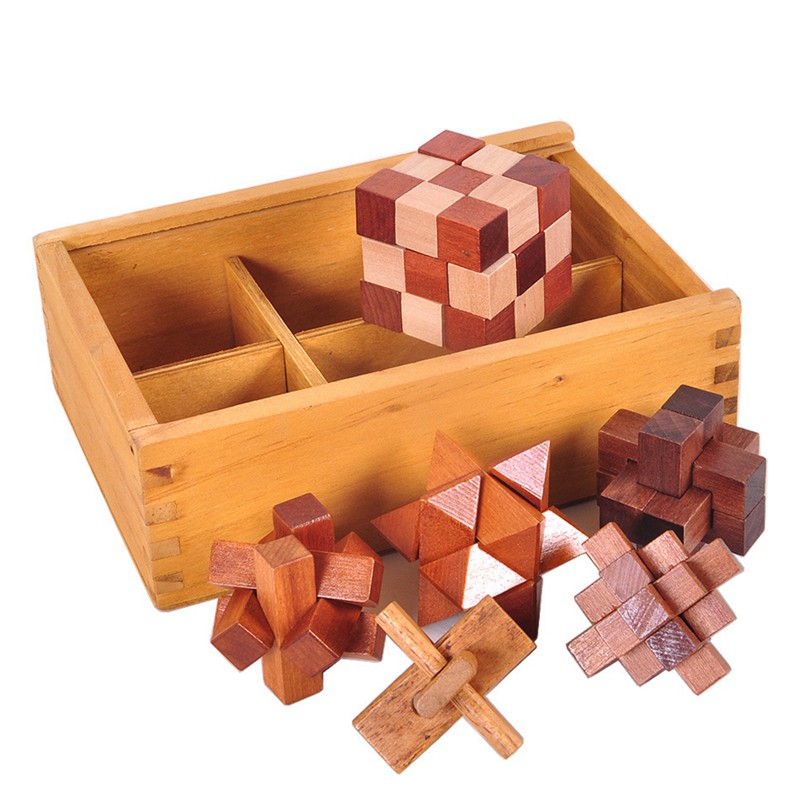 6Pcs IQ Puzzle Wood Toys Brain Teaser Kong Ming Luban Lock Cube Toys ...