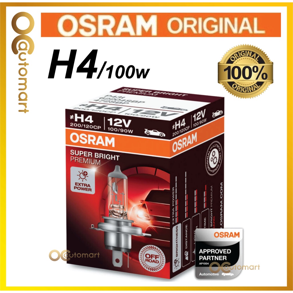 OSRAM H4 100W Headlight Bulb P43T 62204SBP 12V Super Bright Premium 200 ...