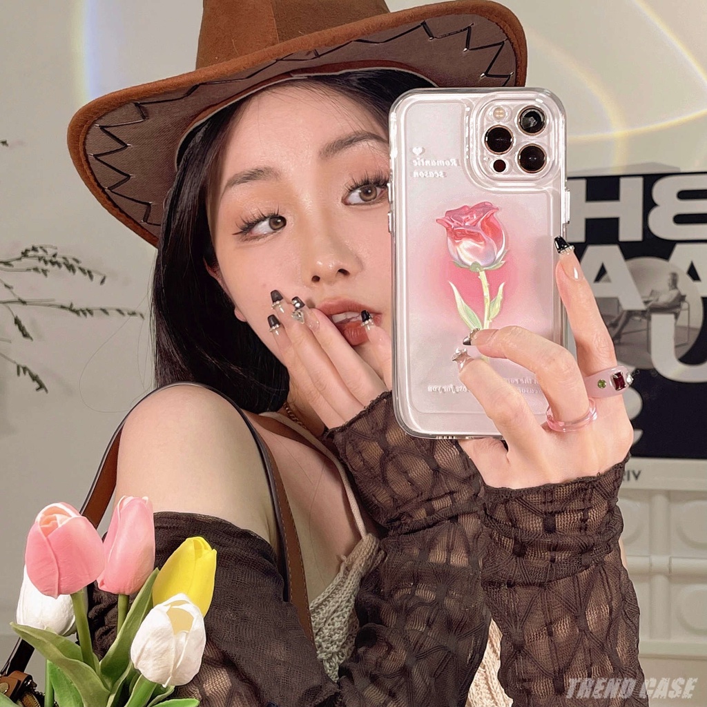 Korea Stylish Retro Tulip Flower Transparent Phone Case For iPhone 13