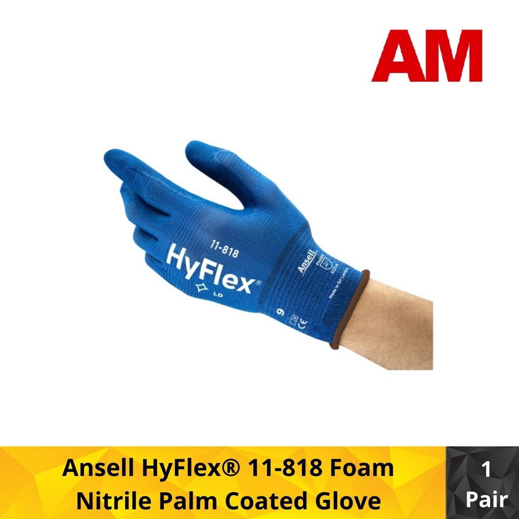 11-800 Ansell Hyflex Nitrile Foam Palm Coated Gloves