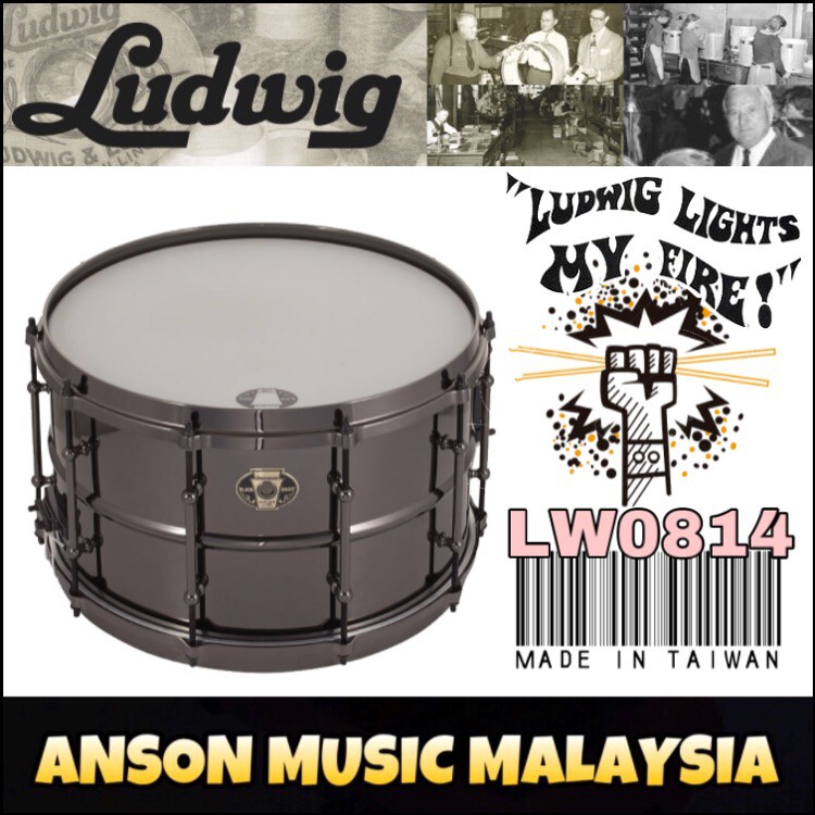 Black　Ludwig　8x14-Inch　Snare　Drum,　LW0814　Malaysia　Magic　Shopee