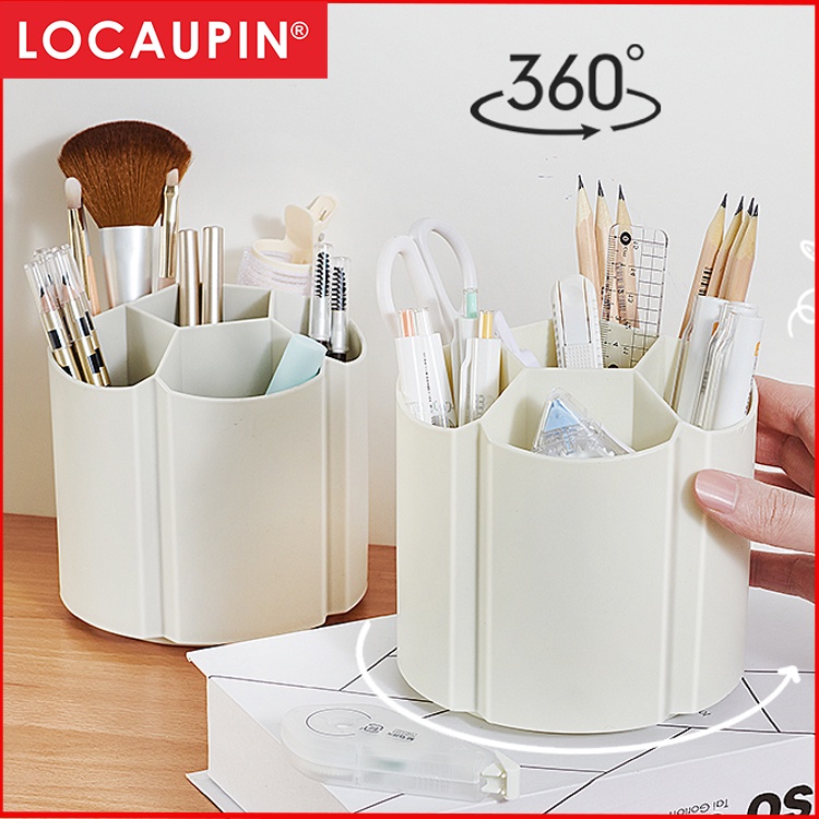 Locaupin Desktop Pen Holder With 6 Compartments 360 Degree Rotatable ...