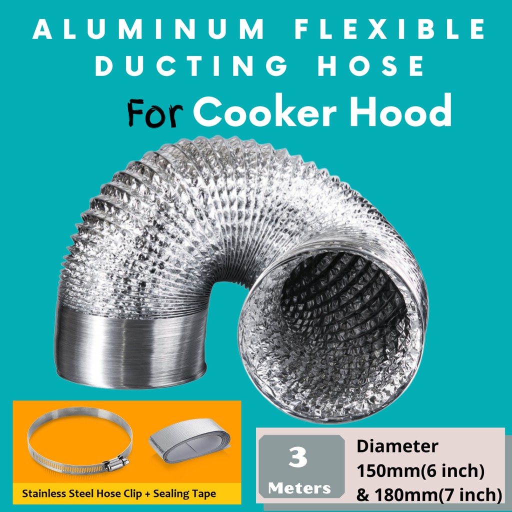 Flexible Aluminium Ducting Hose For Cooker Hood 3 meters 6 inch / 7