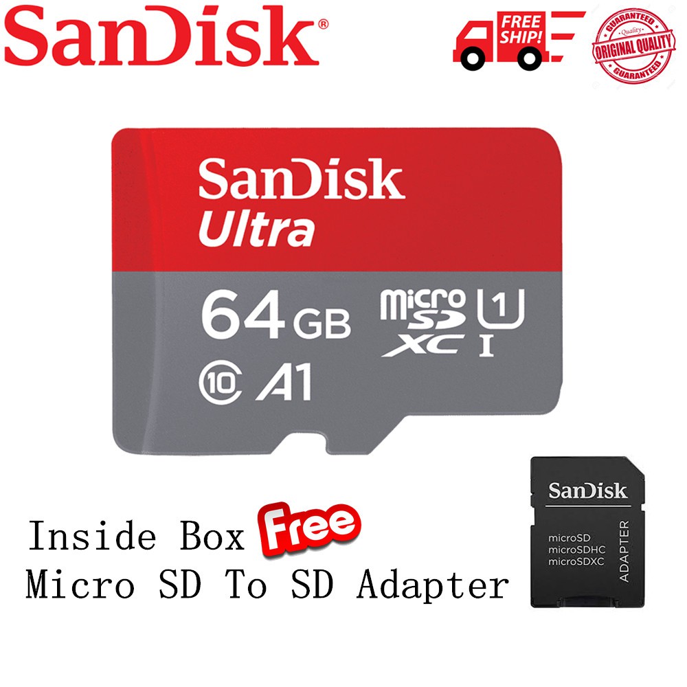 SanDisk Ultra Micro SD Class 10 Memory Card 100Mb/s - 64GB (Free SD ...