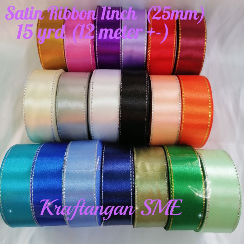 !! Ready Stock!! Satin Ribbon 1 inch with line gold/silver (38mm ...