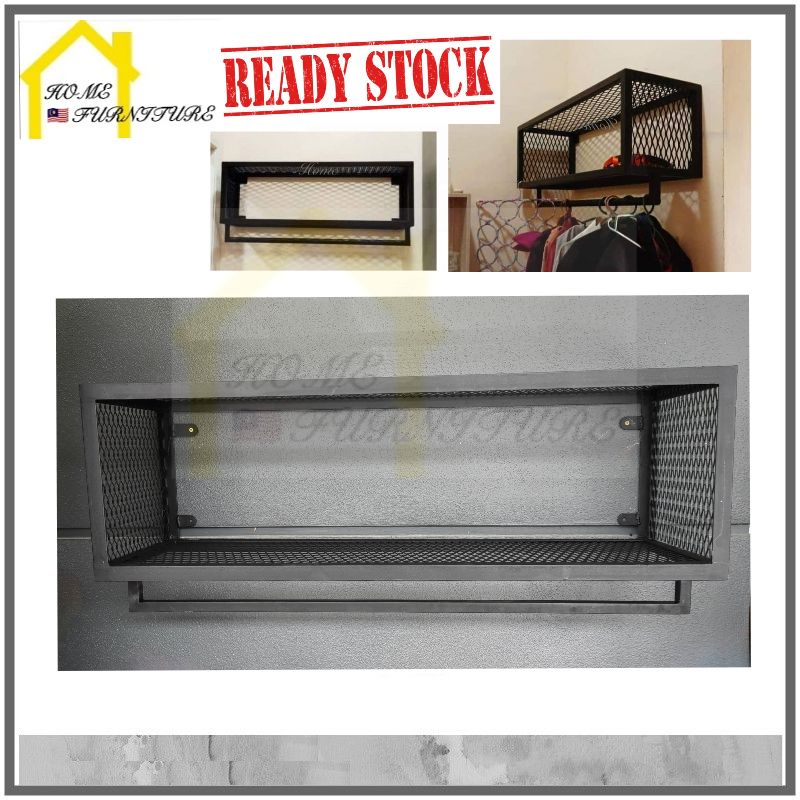 Industri metal hangging cloths rack/wall rack/wall shelf/rak serbaguna ...