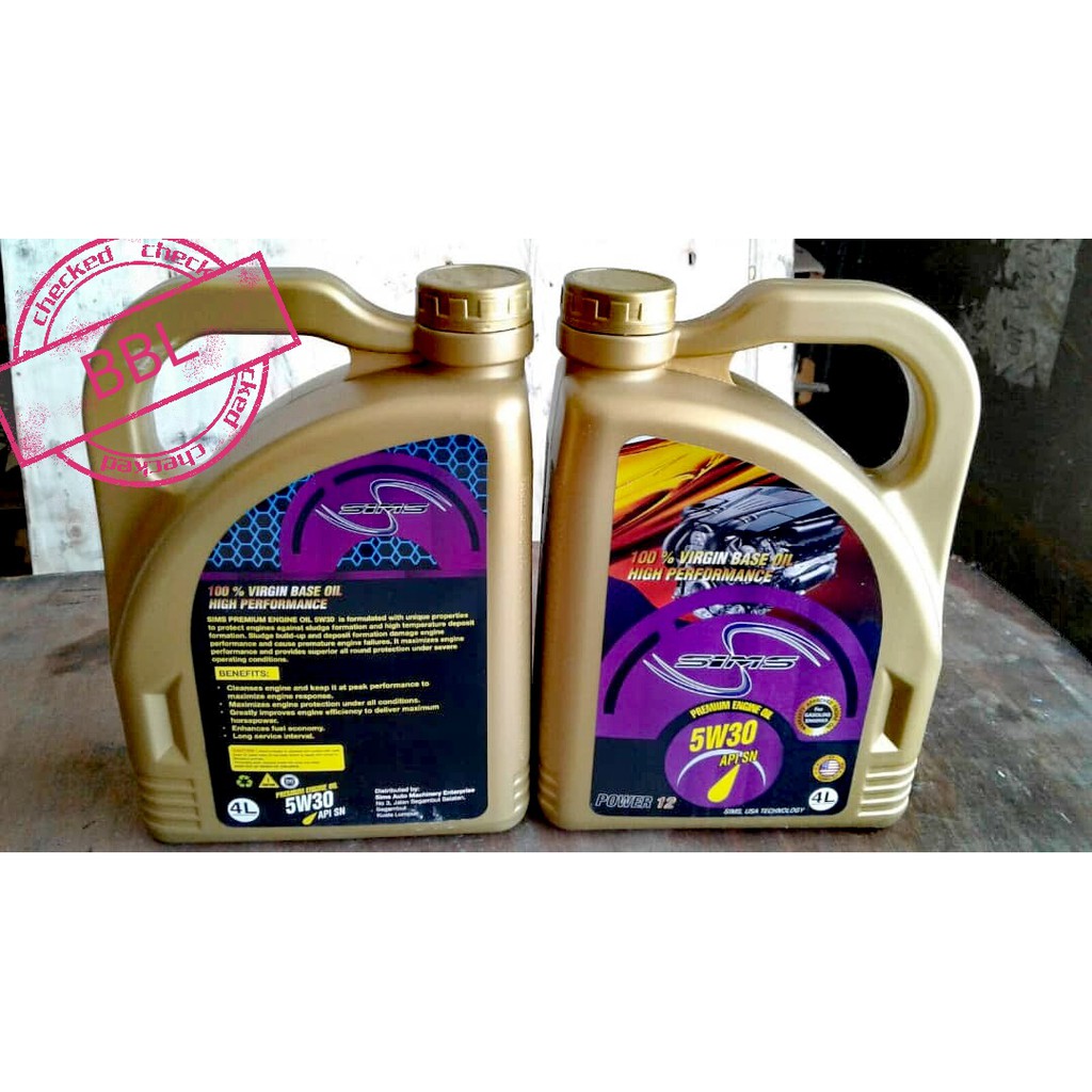 SIMS Lubricant Premium Fully Synthetic SAE 5W30 API SN 4L Engine Oil ...