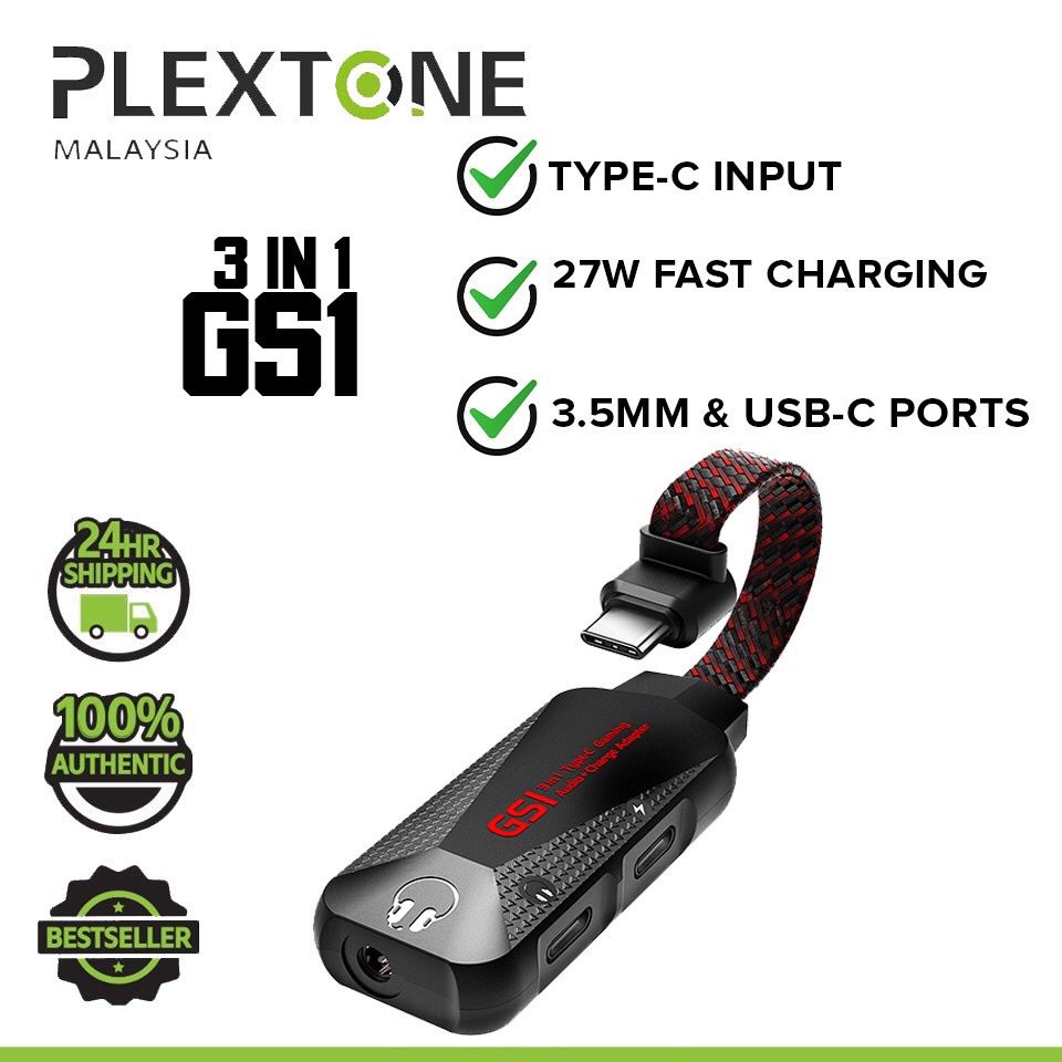 PLEXTONE GS1 Type C to 3.5mm AUX Audio Jack High Res 3in1 Gaming Audio Jack Sound Card Shopee