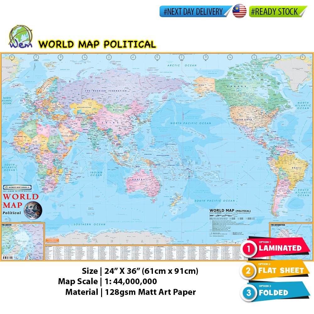 🌎 World Map Political (61cm X 91cm   24” X 36”) Peta Dunia 