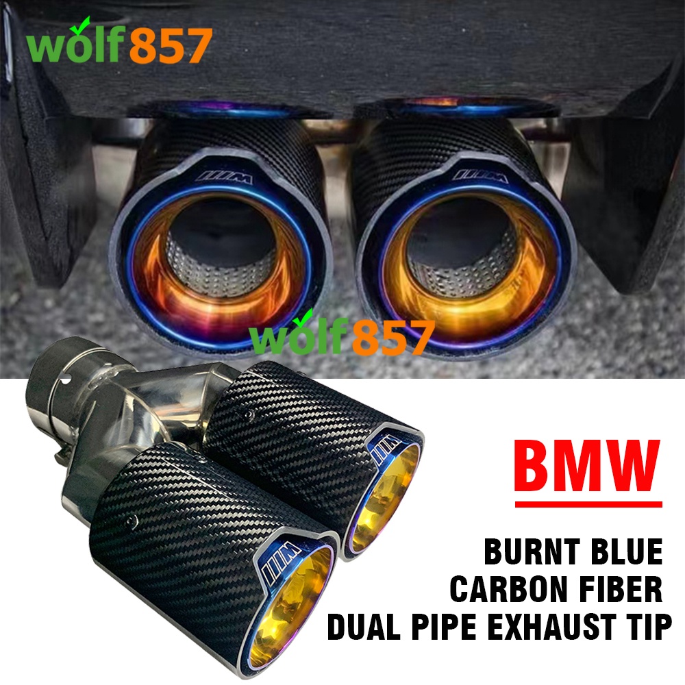 M Performace Style Dual Pipe Forged Carbon Fiber Blue Stainless Steel ...